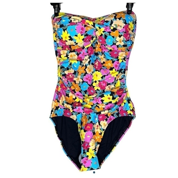NEW Anne Cole Multicolour Floral Twist and Shirred Front One Piece Swimsuit US 6 - Picture 4 of 10
